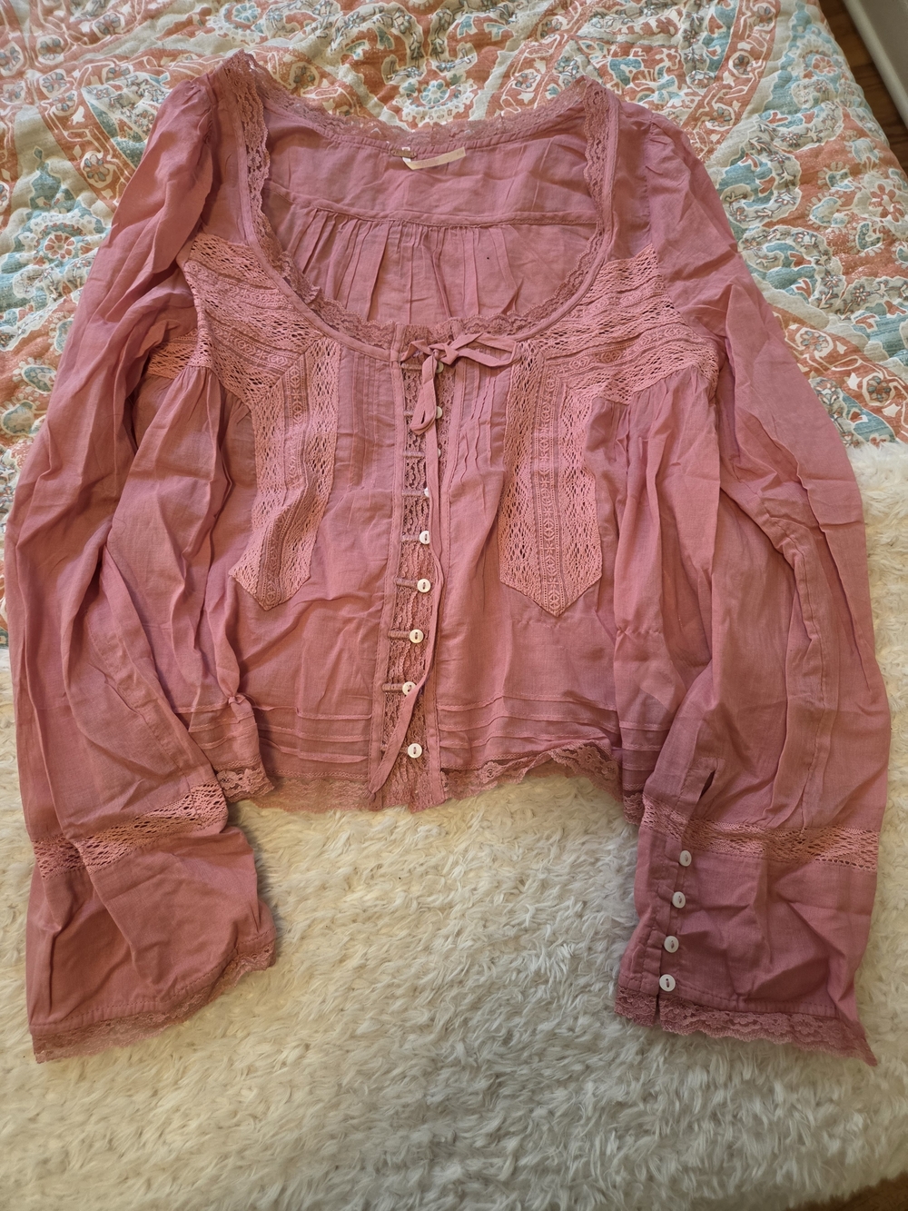 NWOT Forevermore Free People Lace-Trim Button Front Top